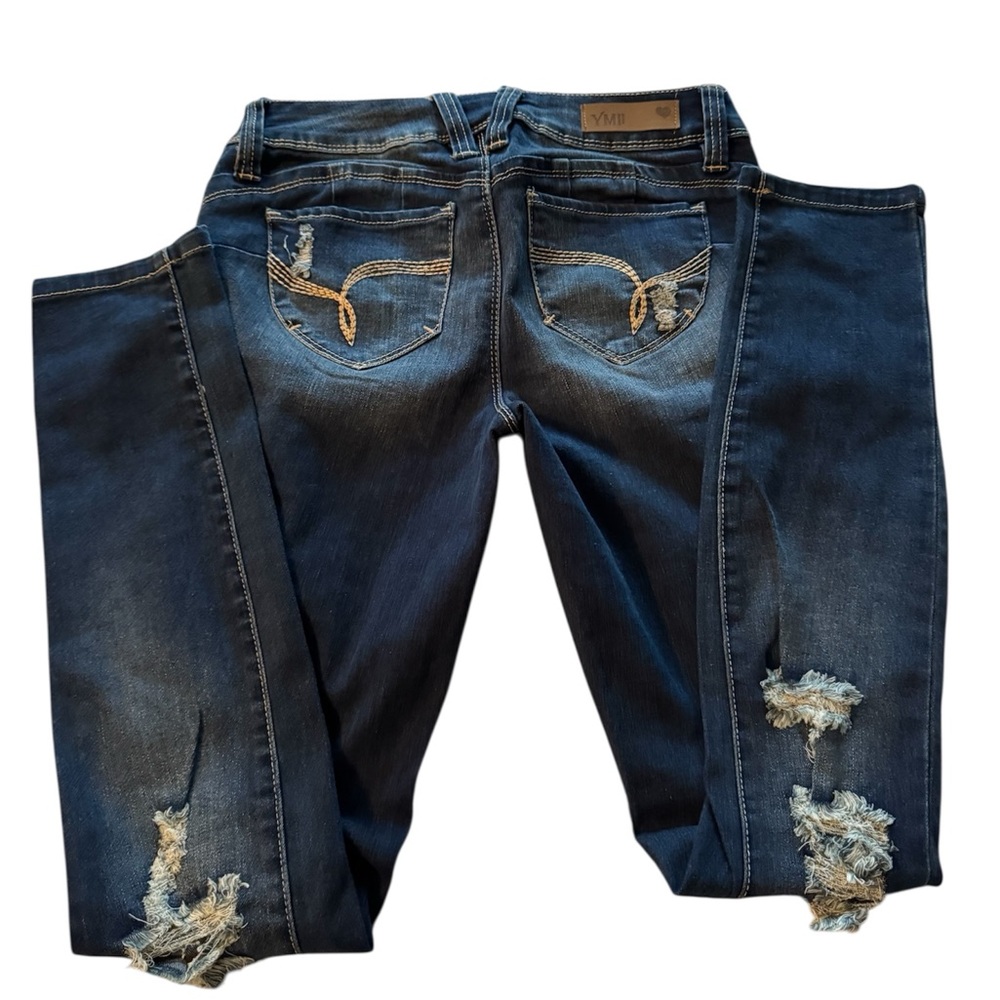 YMI Blue Boyfriend Jeans with Distressed Design